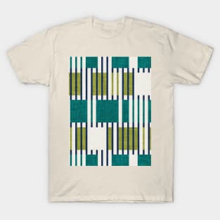 Bold minimalist retro stripes // midnight blue olive and pine green geometric grid T-Shirt